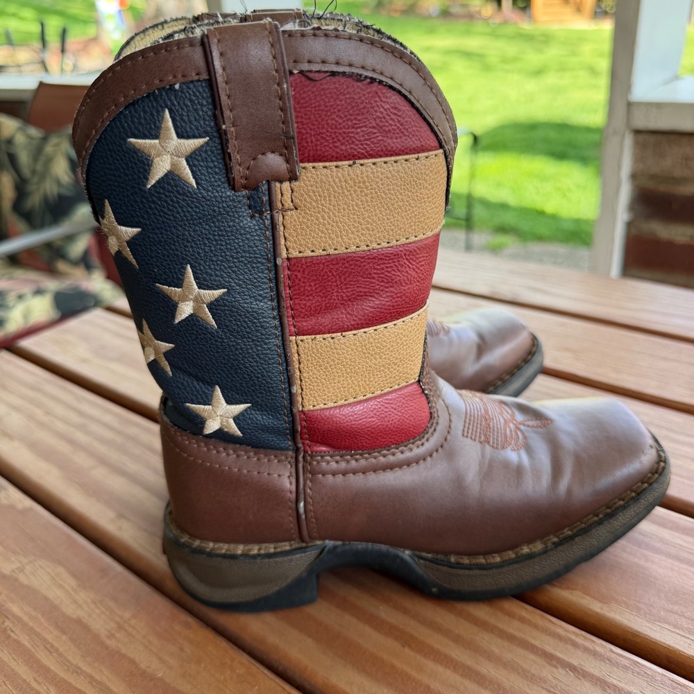 Durango Kids 8" Western Boots Brown American Flag Stars Stripes BT245 Size 13M